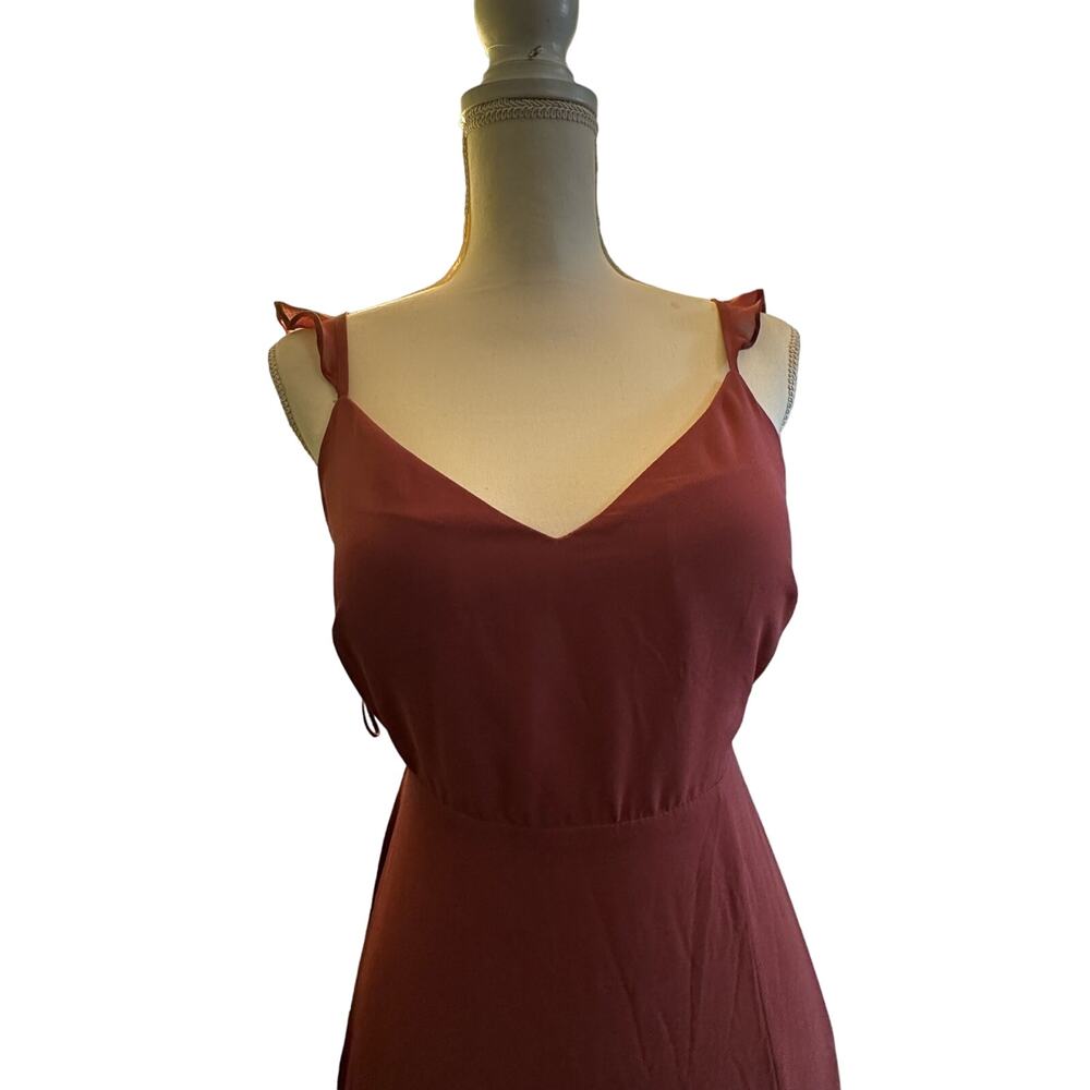 Burgundy Flowing Formal Birdy Gray Gown with Romantic Flouncy Ruffle Sleeve Bow
